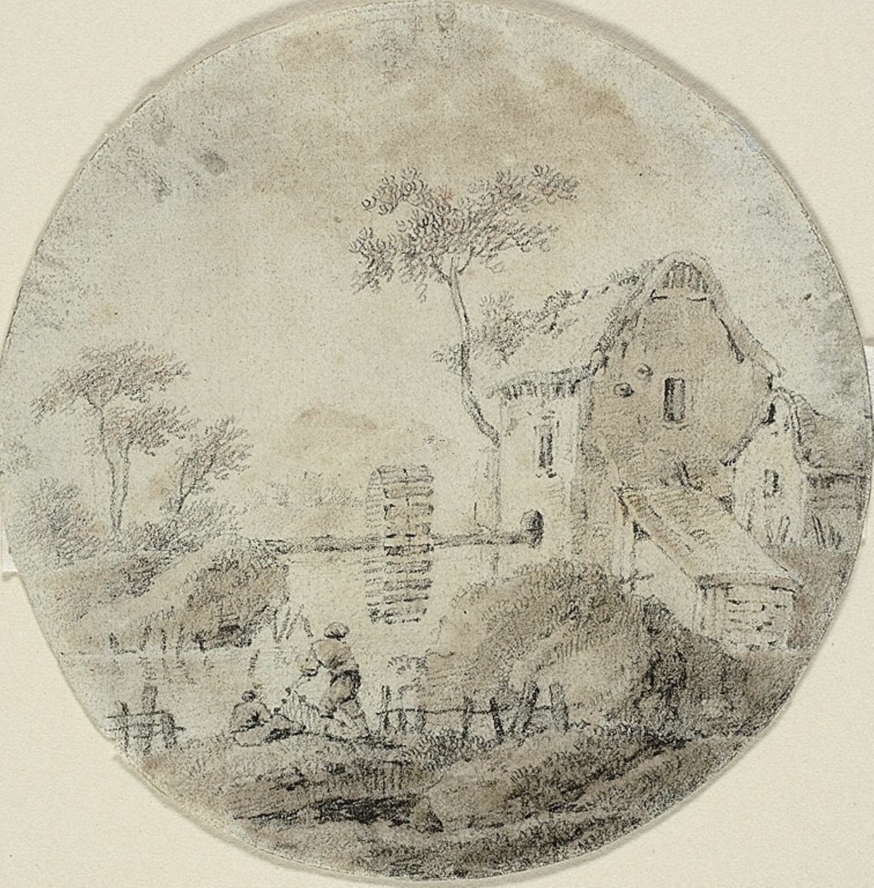 Water Mill with Figures beside River by Jean Baptiste Pillement