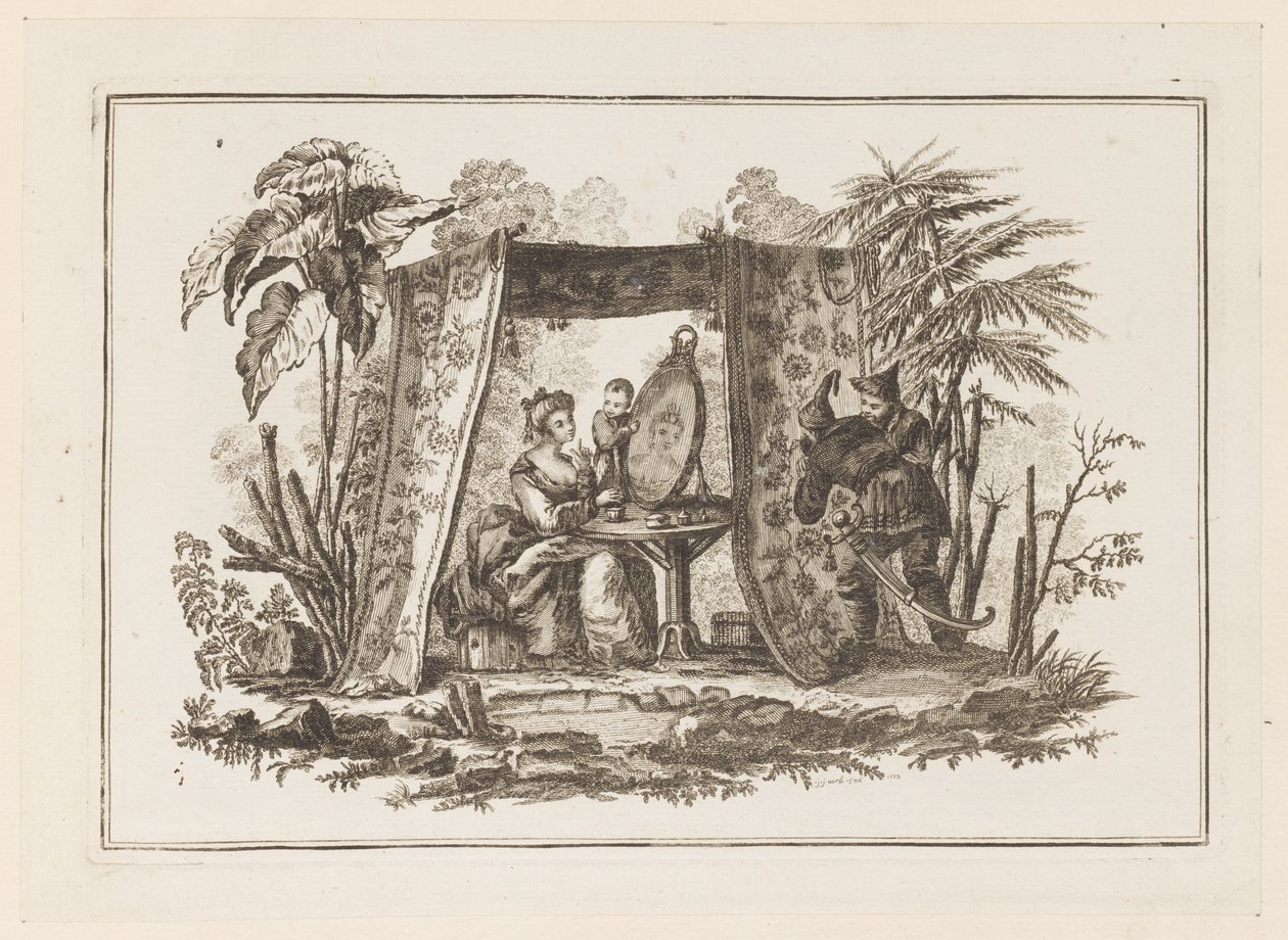 Women Looking in Mirror, from "Nouveau Cahier de Six Feuilles De Différents Sujets Chinois Historiés" by Jean Baptiste Pillement