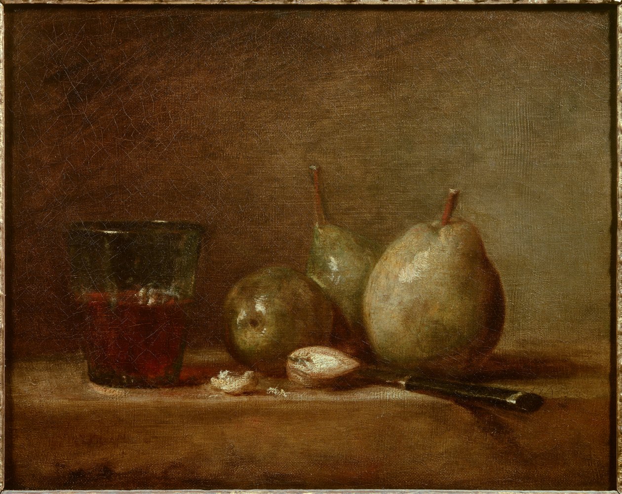 Pears, Nuts and Glass of Wine. Still Life by Jean Baptiste Simeon Chardin