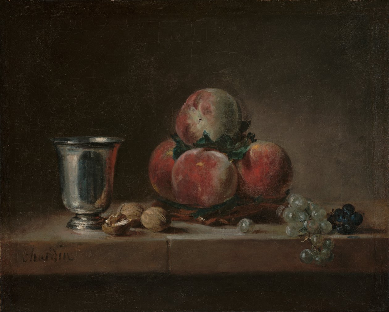 Still Life with Peaches, a Silver Goblet, Grapes, and Walnuts by Jean Baptiste Simeon Chardin