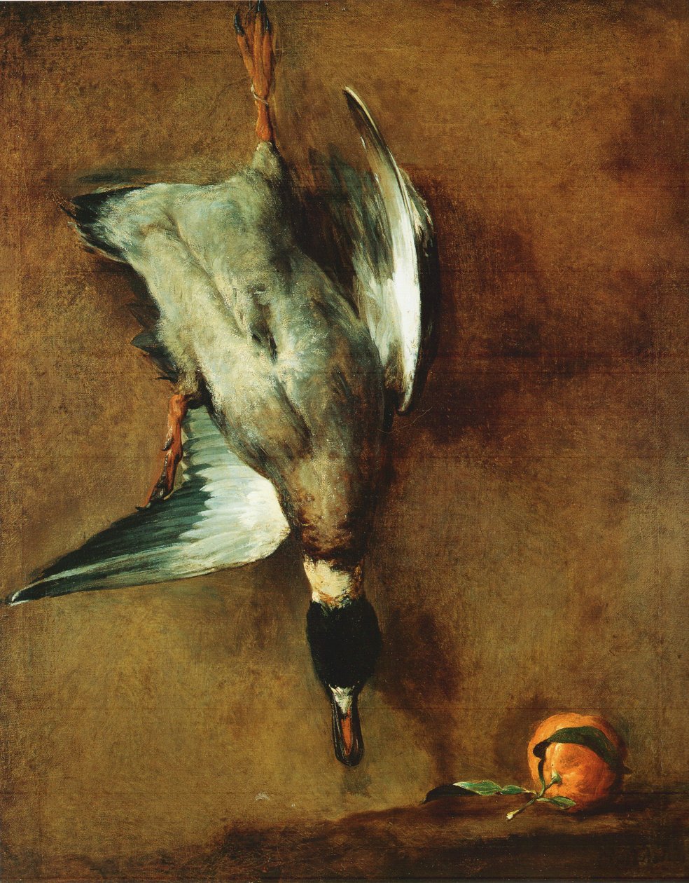 A Mallard Duck Tied to the Wall and a Bitter Orange by Jean Baptiste Simeon Chardin
