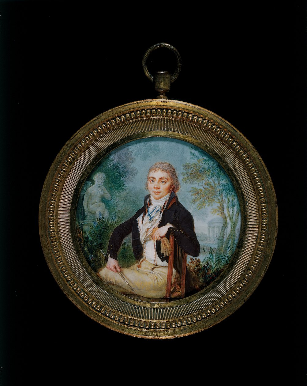 Portrait Miniature of a young Gentleman called Mr Videl, seated three-quarter length by Jean Baptiste Soyer