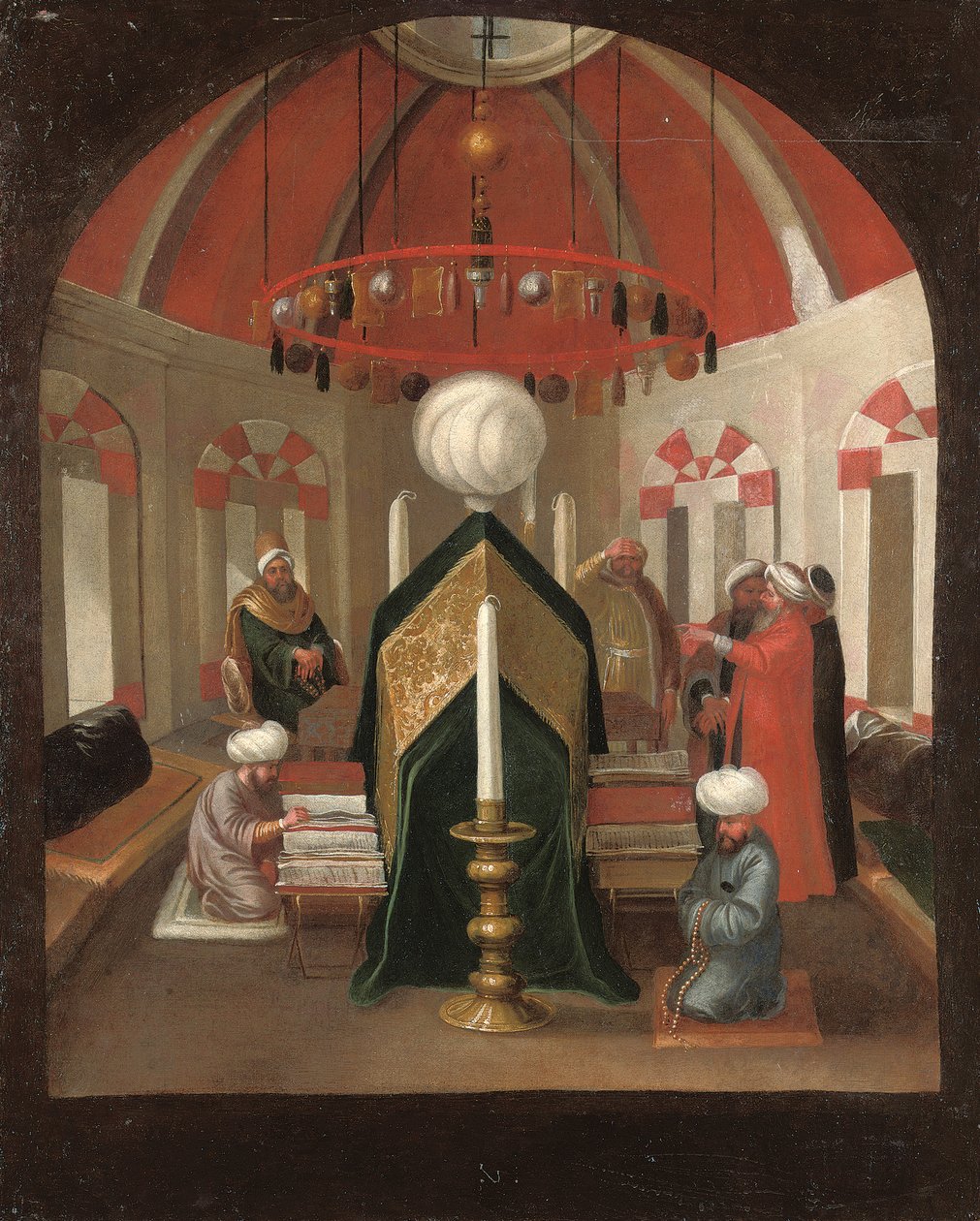 A Turkish Mausoleum with Figures at the Tomb of a Sultan by Jean Baptiste Vanmour