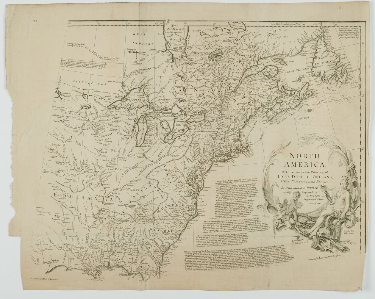 North America, engraved by Richard William Seale, 1752 by Jean Baptiste after dAnville