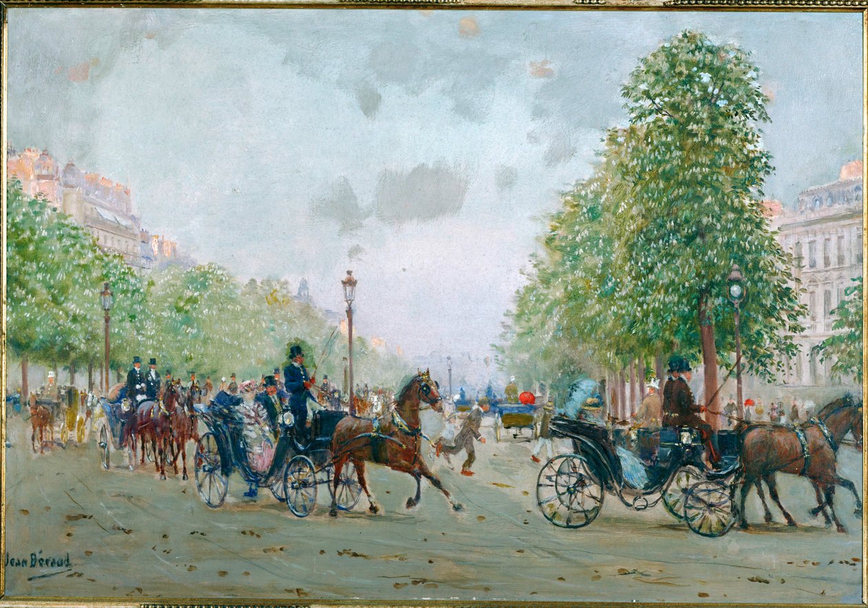Coaches on the Champs Elysees, Paris by Jean Beraud