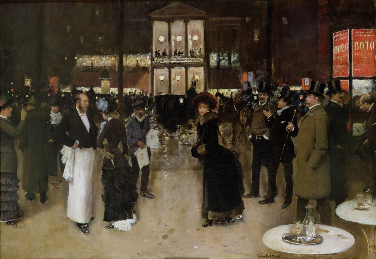 The Boulevard Montmartre, Night, in Front of the Theatre of Varieties, ca 1885 by Jean Beraud