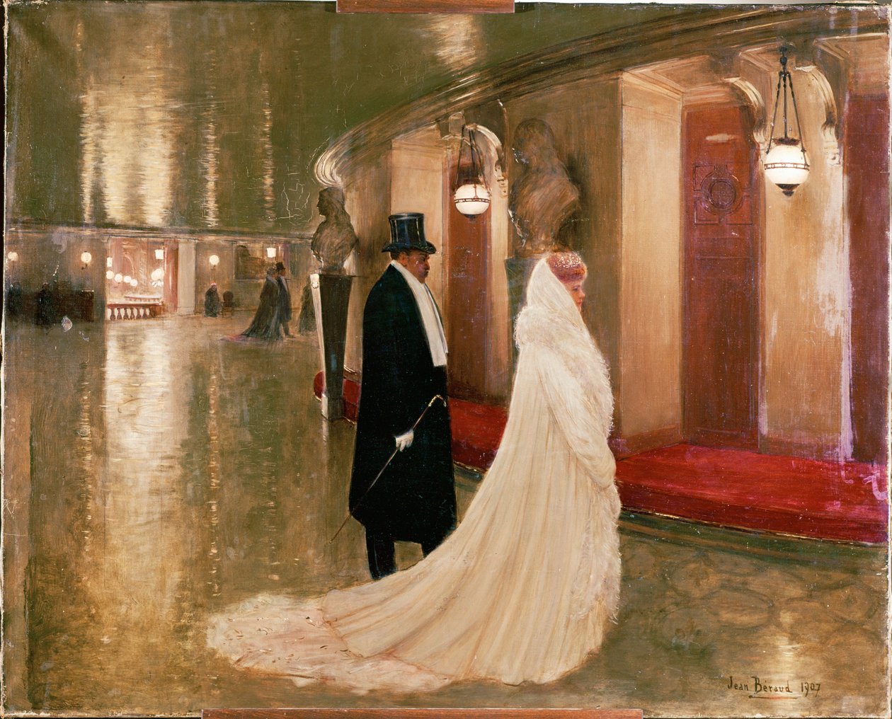 The Subscribers - An Elegant Couple Entering a Box at the Paris Opera by Jean Beraud