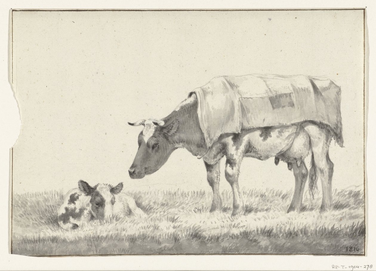 Standing Cow Facing Left with Lying Calf by Jean Bernard