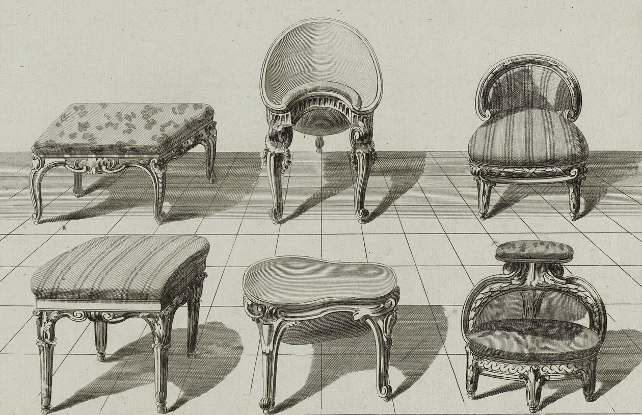 Tabourets, Bidets de Toilette, Marchepied, published mid-1770s by Jean Charles (after) Delafosse