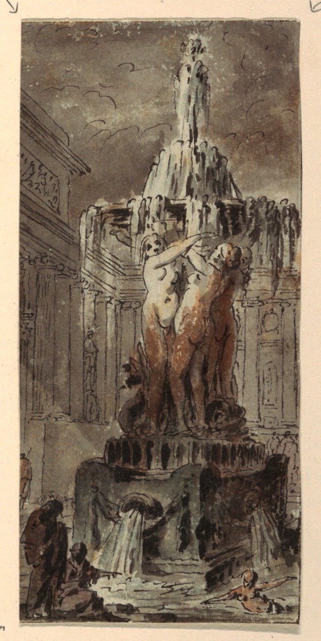 Architectural Fantasy with Fountain by Jean Charles Delafosse