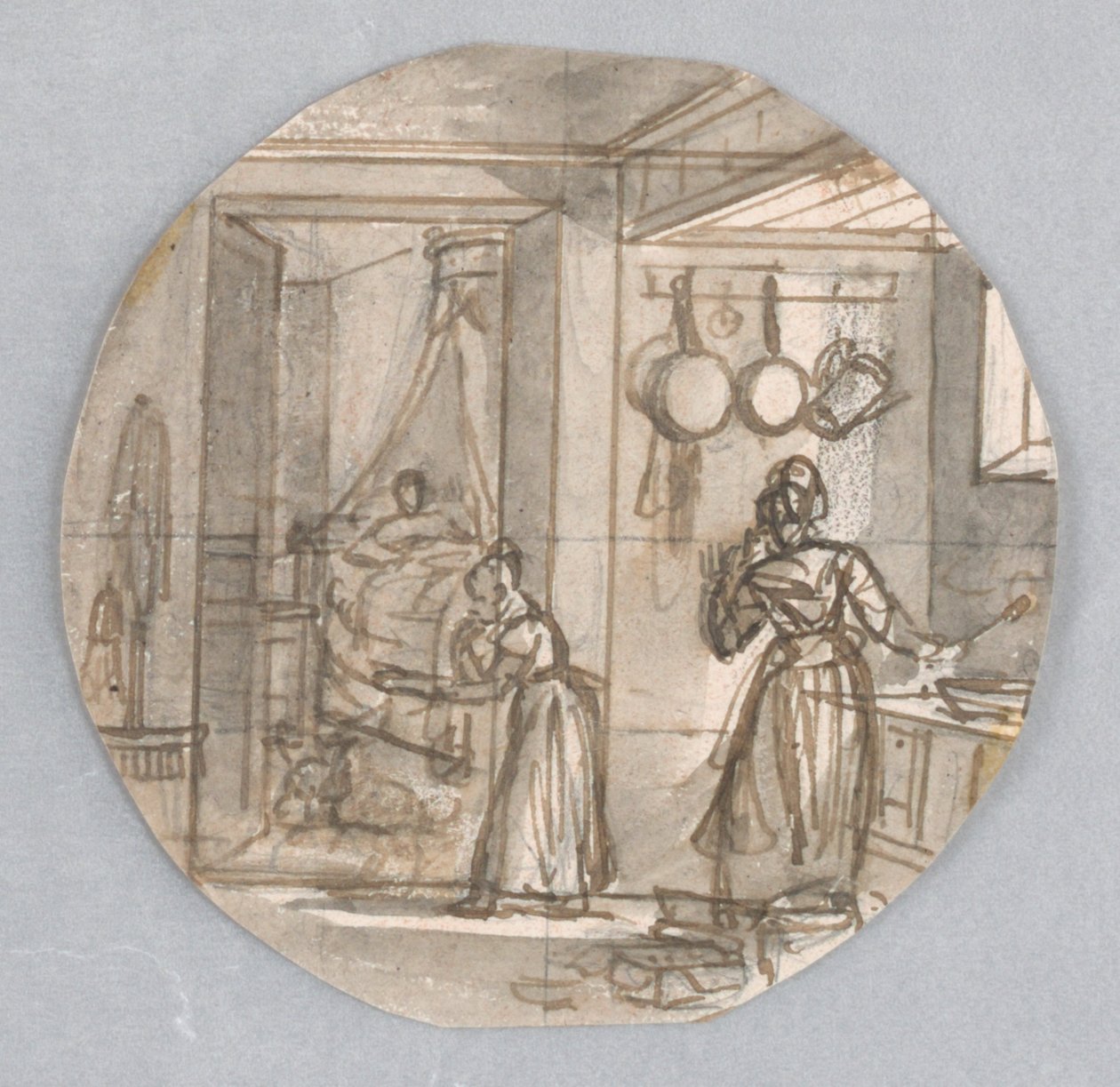Design for a Painted Porcelain Plate, Kitchen Scene with Rear Bedroom, possibly for the Dessert Service by Jean Charles Develly