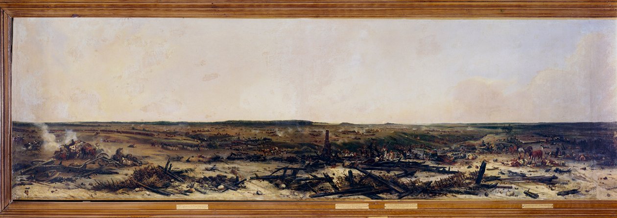 Campaign of Russia: Panorama of the Battle of Moscova on 7/09/1812. The Battle of Moskova (also Battle of Borodino) between the French of Napoleon I Bonaparte and the Russian imperial army led by Mikhail Kutuzov by Jean Charles Langlois