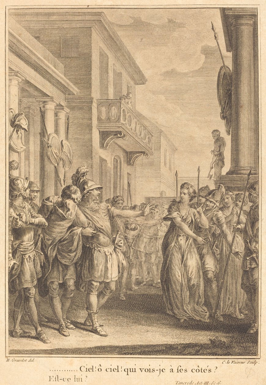 Heavens! Oh heavens! Who do I see by his side? by Jean Charles Levasseur after Hubert François Gravelot