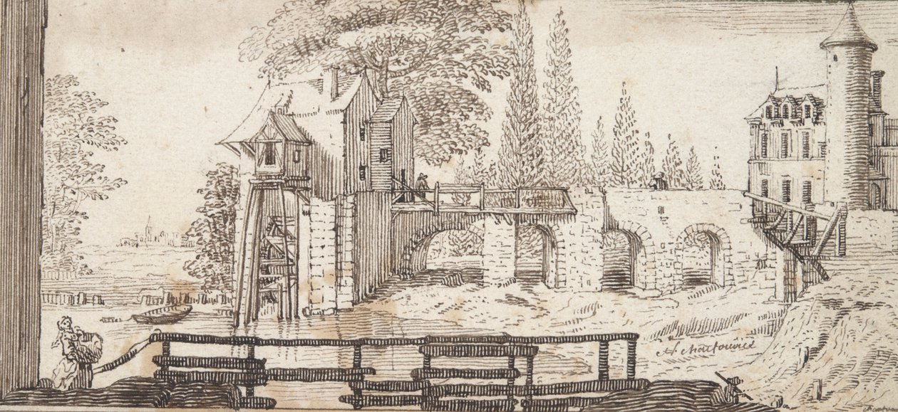 Rustic Scene with Mill and Pond by Jean Chaufourier