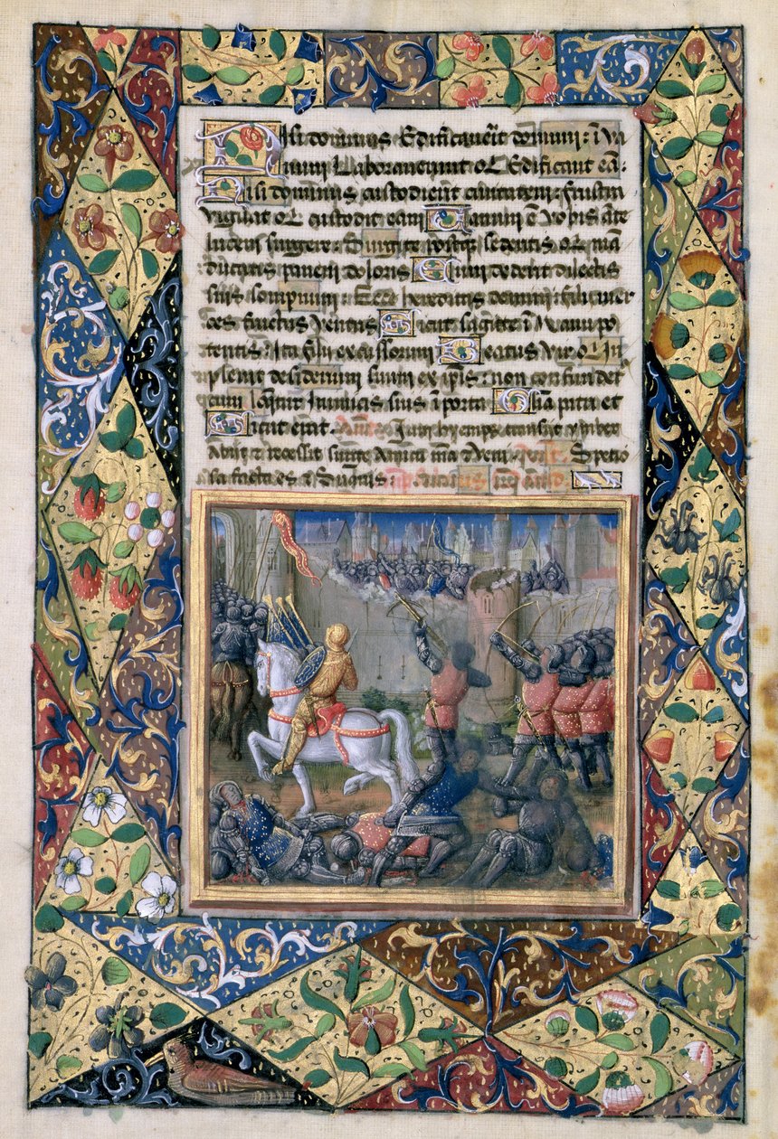 Rehoboam waging war against Jeroboam, from the 'Book of Hours of Louis ...