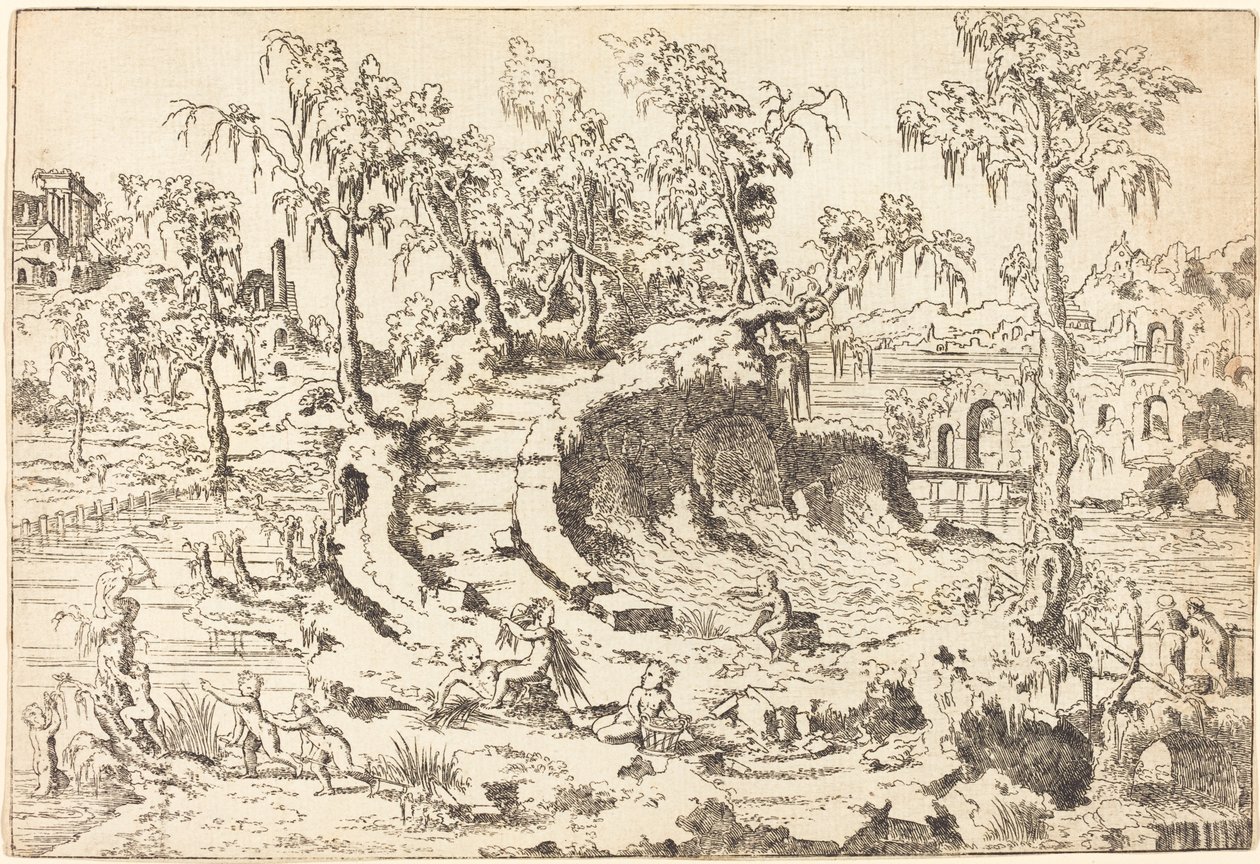Putti Playing in a Fanciful Landscape by Jean Cousin the Younger