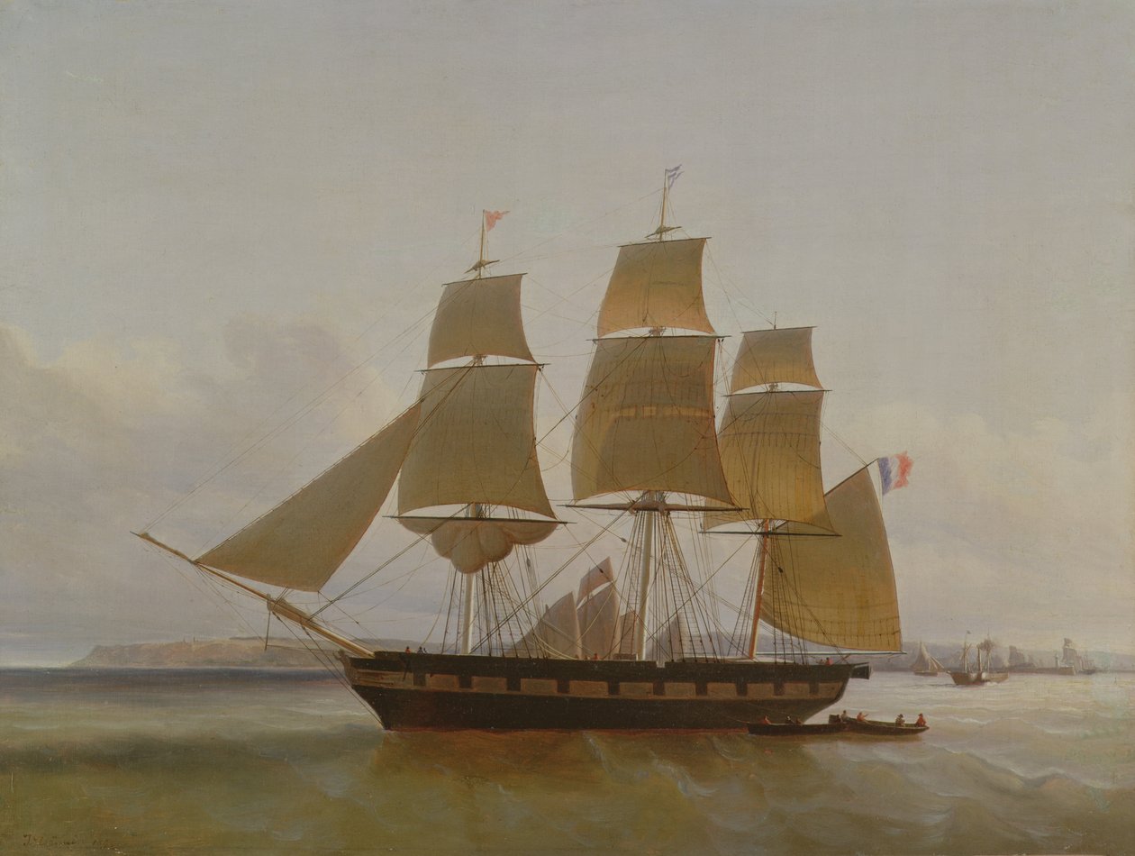 Three Masted Boat in the Port of Le Havre, 1846 by Jean Dominique Drouin