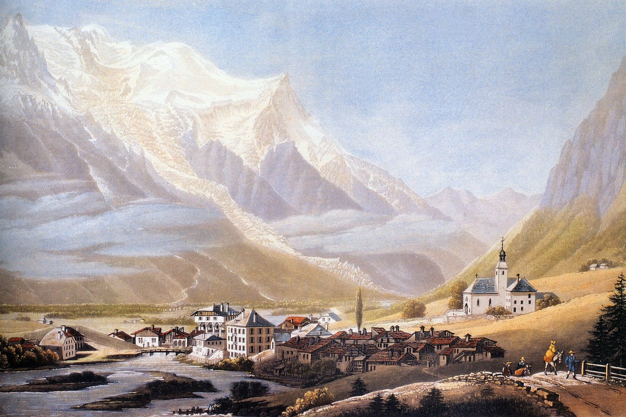 Valley of Chamonix and Mont-Blanc Massif, c. 1810 (engraving) by Jean Dubois