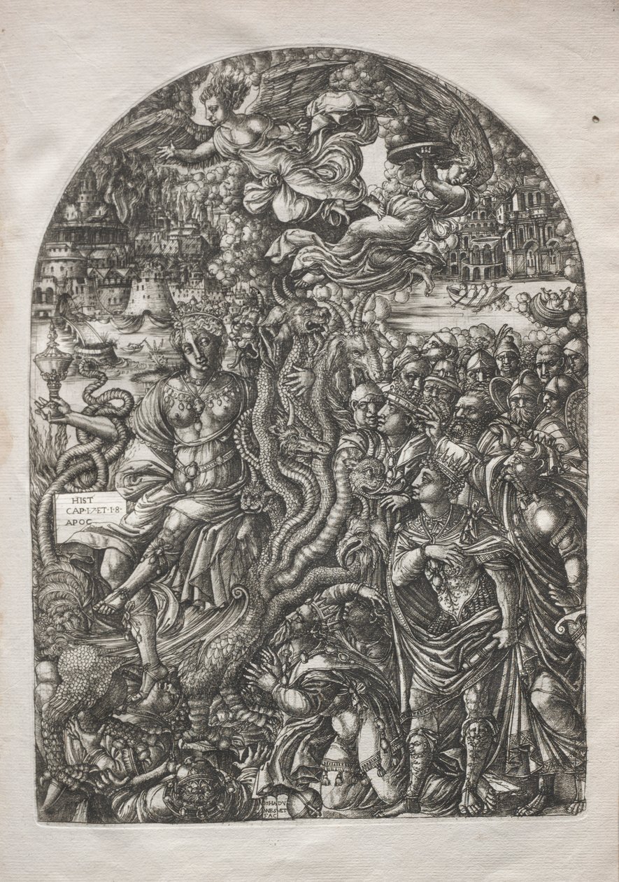 The Apocalypse: Babylon the Harlot, Seated on the Seven-headed Beast by Jean Duvet