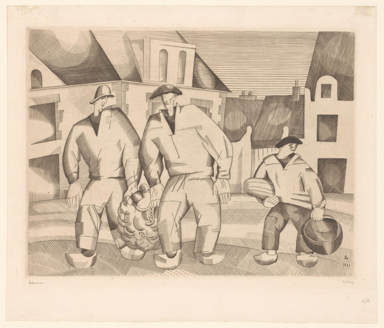 Three Sailors in a Street by Jean Emile Laboureur (signed by artist)