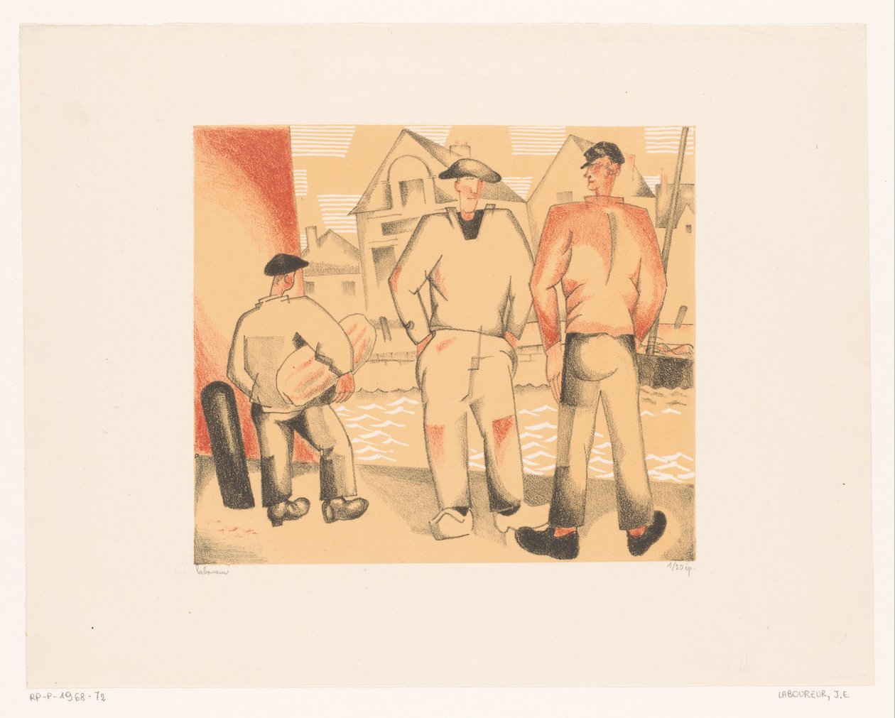 Three Fishermen at the Quay by Jean Emile Laboureur