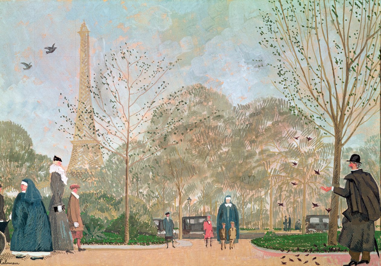 Walking in the Jardins du Trocadero, c.1920 by Jean Emile Laboureur