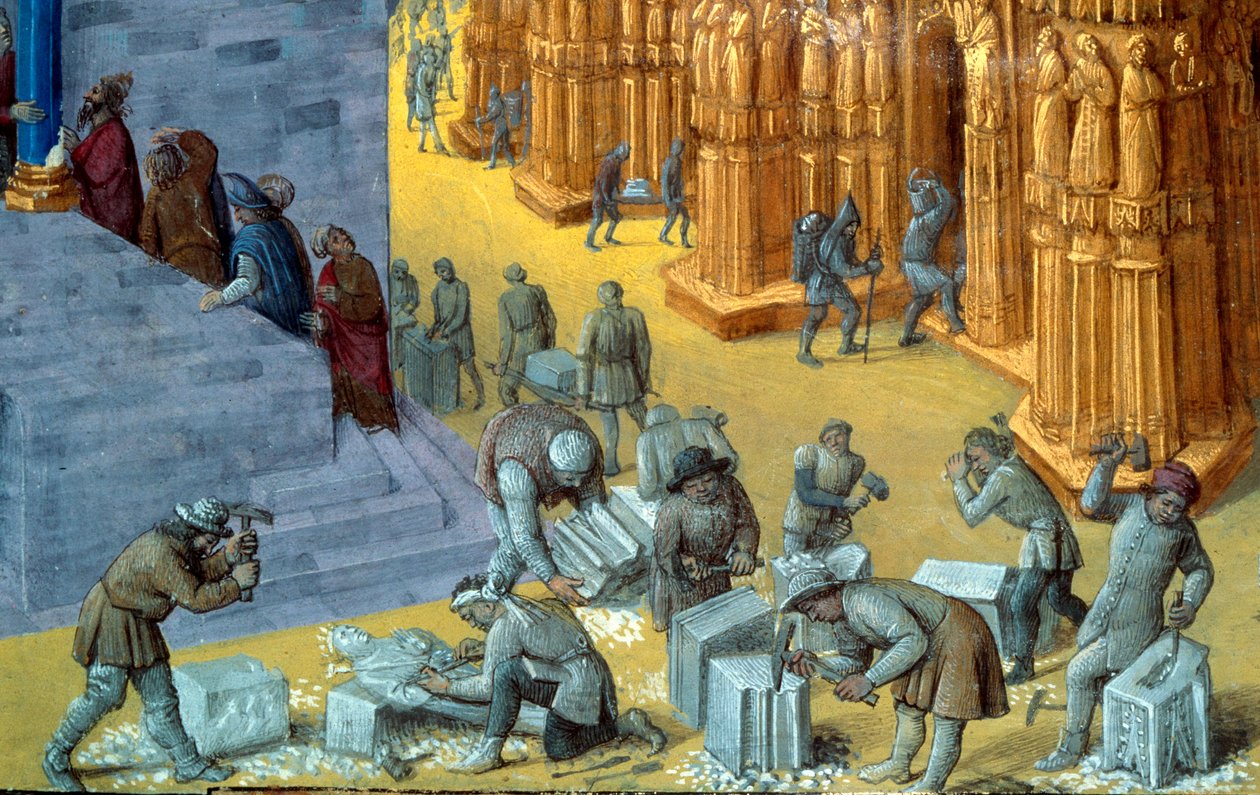 The Construction of the Jerusalem Temple by King Solomon, Detail Representing the Stone Cutters, Miniature from 