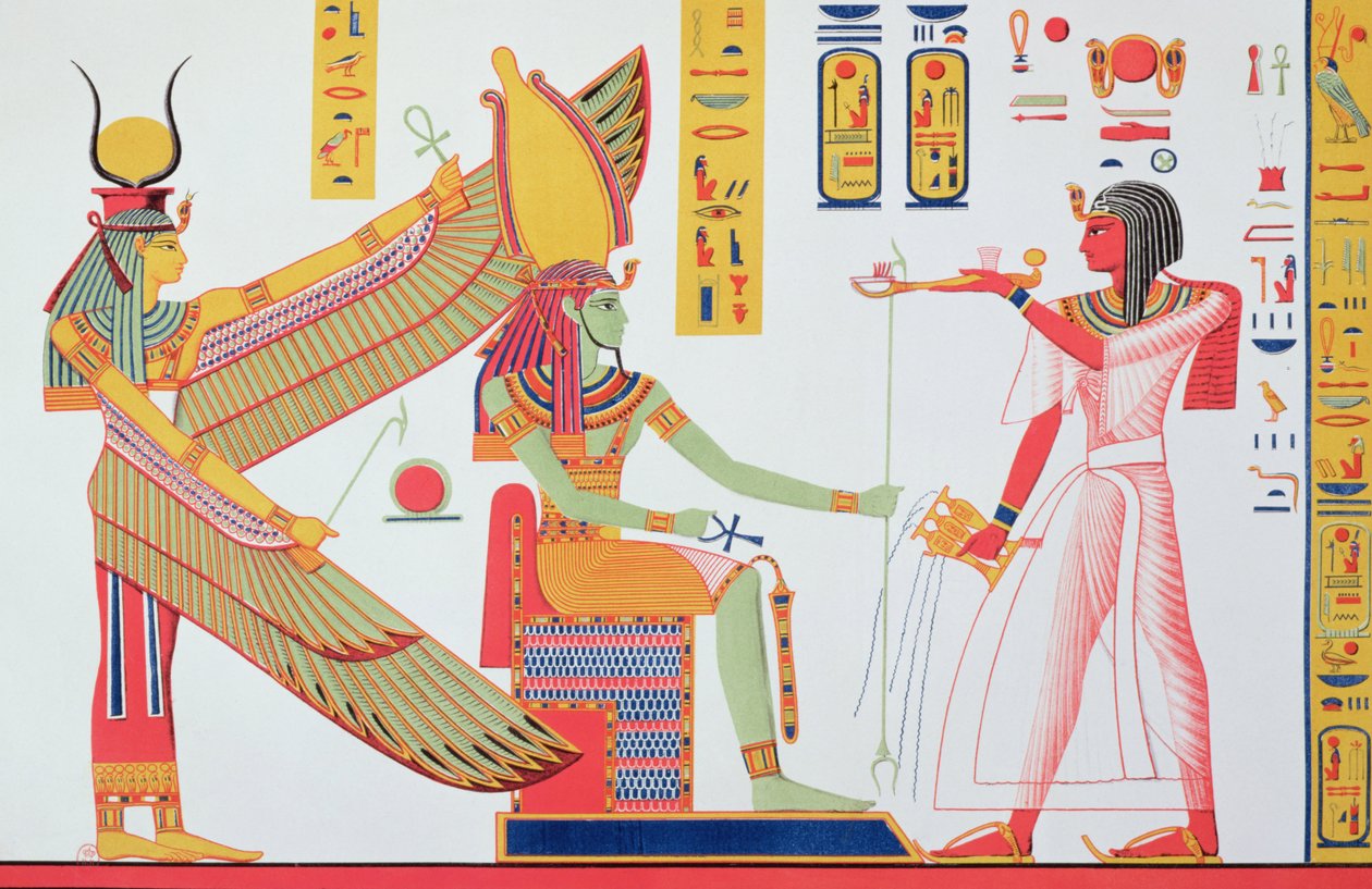 Ramesses IV (1153-1147 BC) Offering Incense to Isis and Amon-Re, Seated on a Throne, Copy of a Wall Painting from His Tomb in the Valley of the Kings, Plate 260 from Monuments d