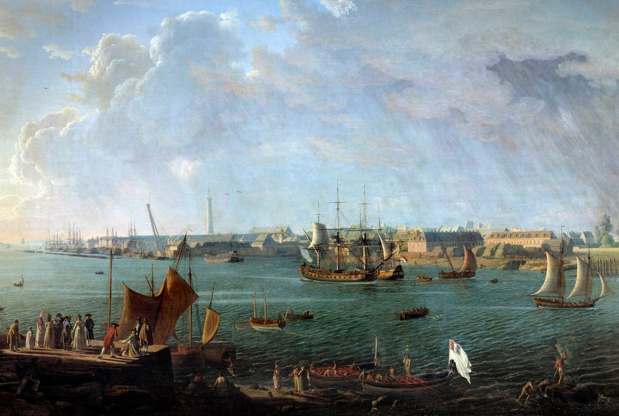 View of the port of Lorient in the 18th century. (detail) Painting by Jean Francois Hue (1751-1823) Paris, Musee de la Marine by Jean Francois Hue
