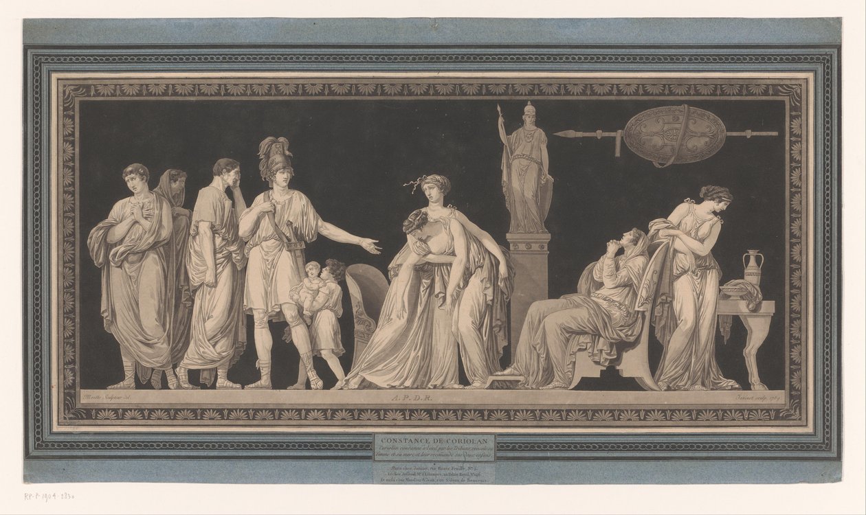 Coriolanus Comforts His Wife and Mother (Constance de Coriolan) by Jean Francois Janinet