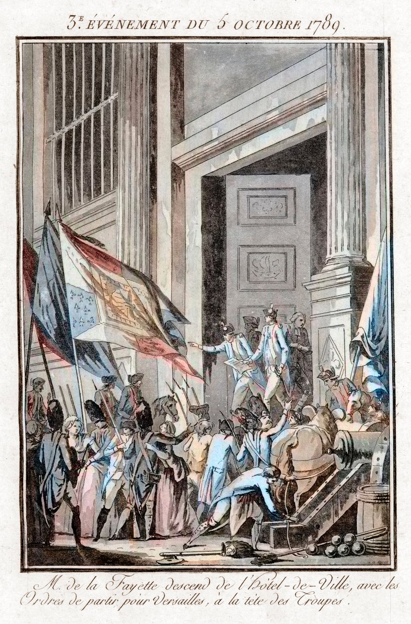French Revolution - La Fayette leaving the Paris City Hall to go to Versailles, October 5 by Jean Francois Janinet