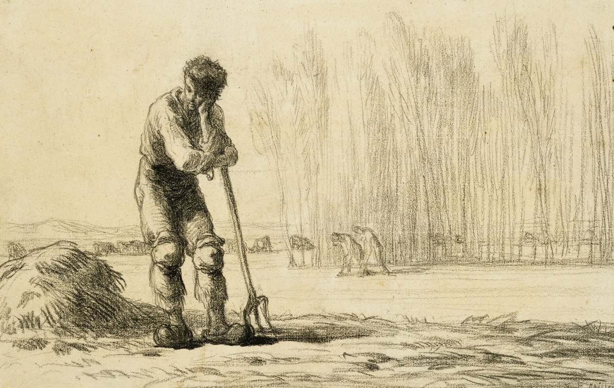 Peasant Leaning on a Pitchfork by Jean Francois Millet