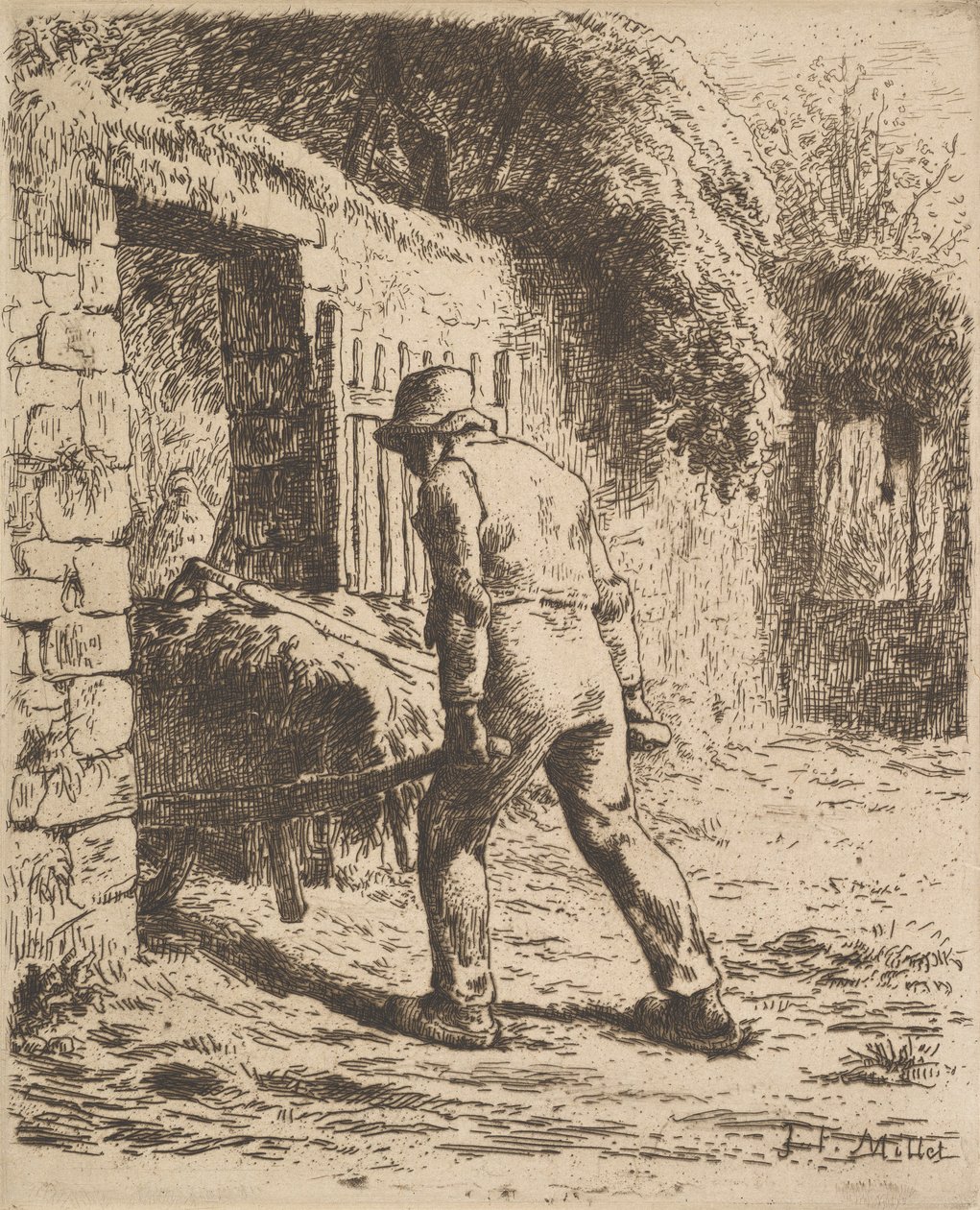Peasant Pushing a Wheelbarrow, 1855 by Jean Francois Millet