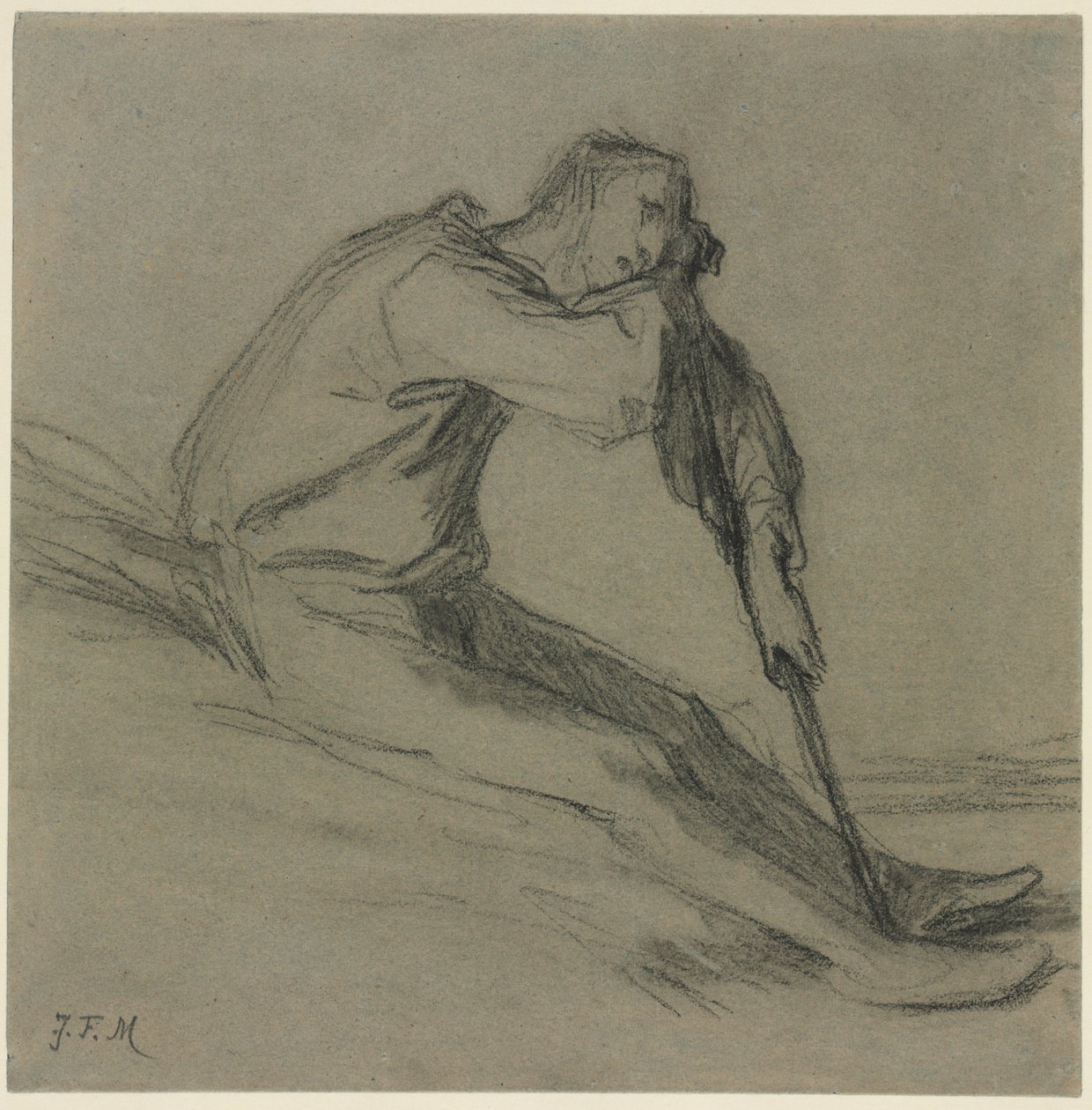 Seated Peasant Resting on a Hoe by Jean Francois Millet