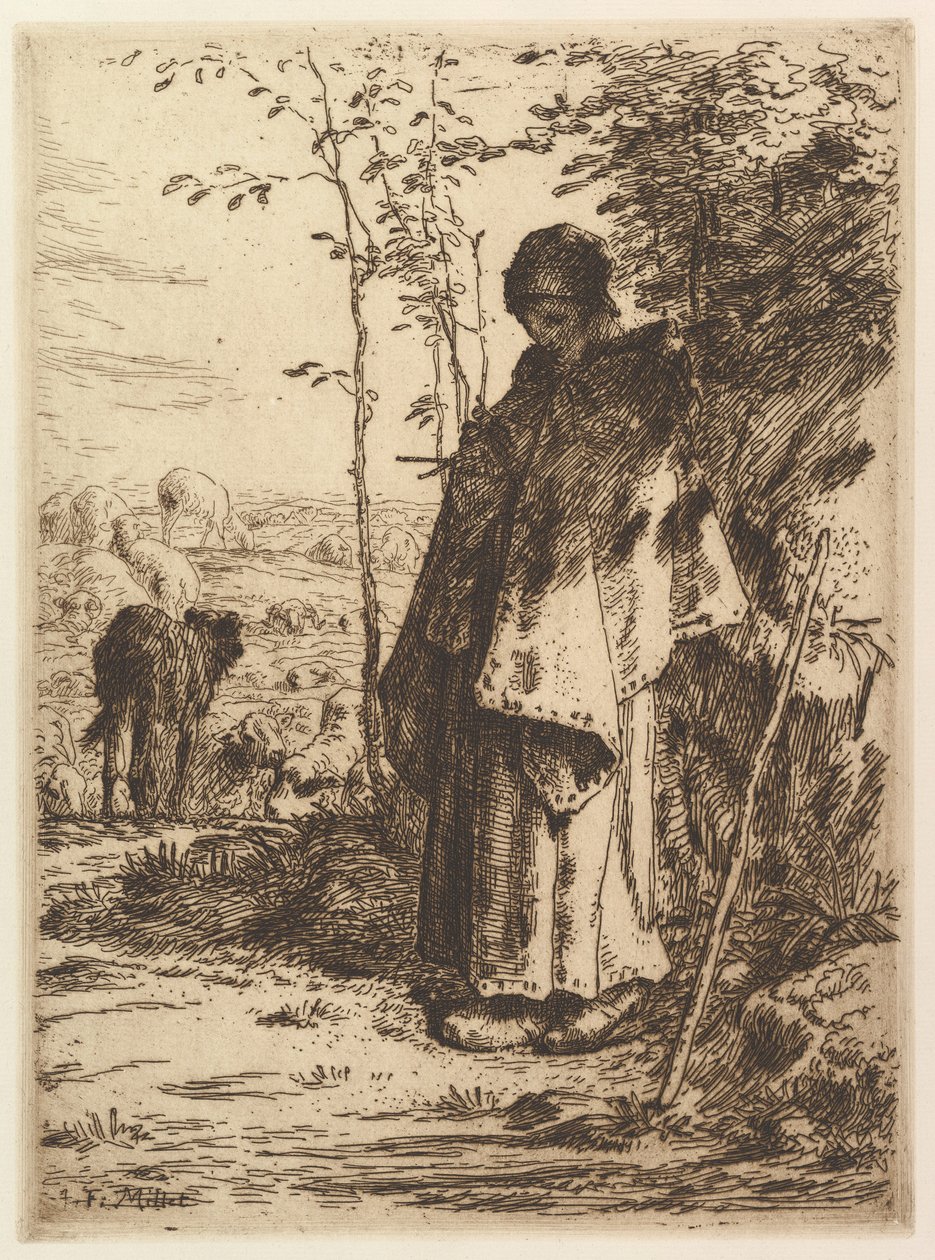 Shepherdess Knitting by Jean Francois Millet