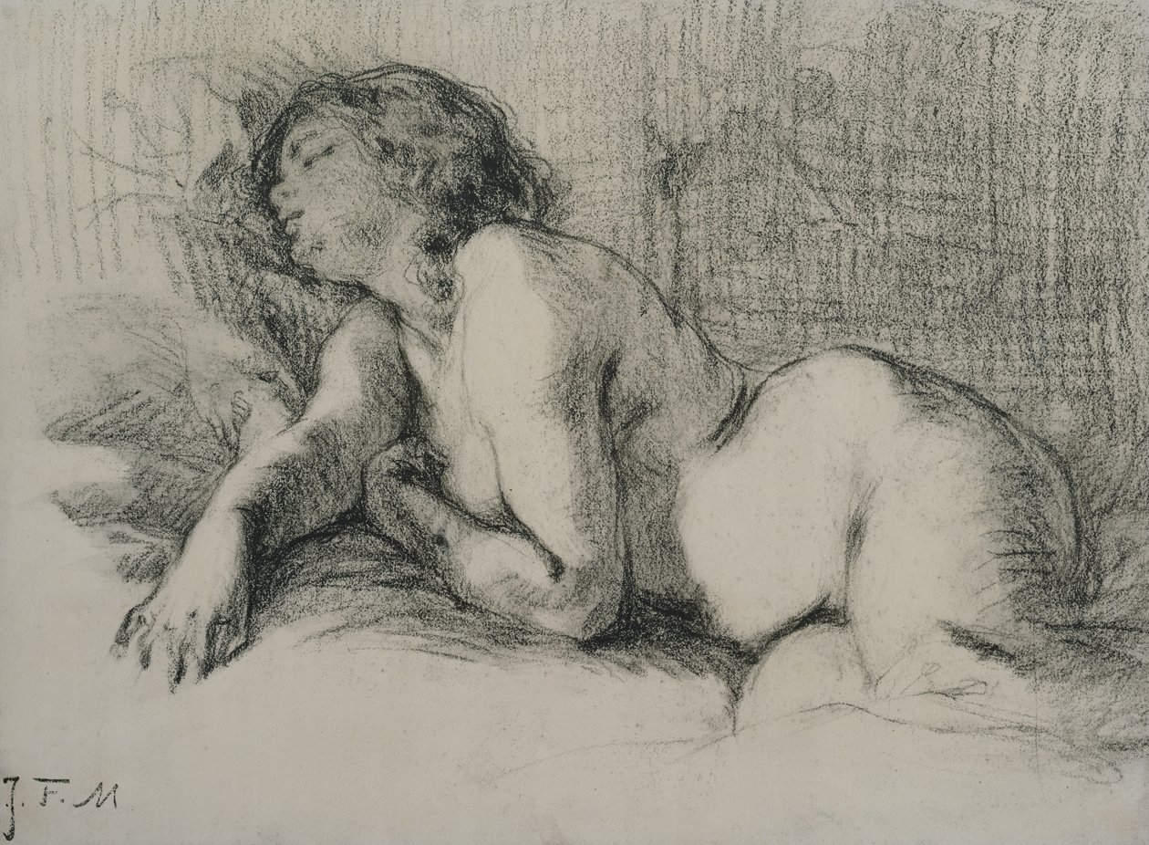 Study of a reclining female nude by Jean Francois Millet