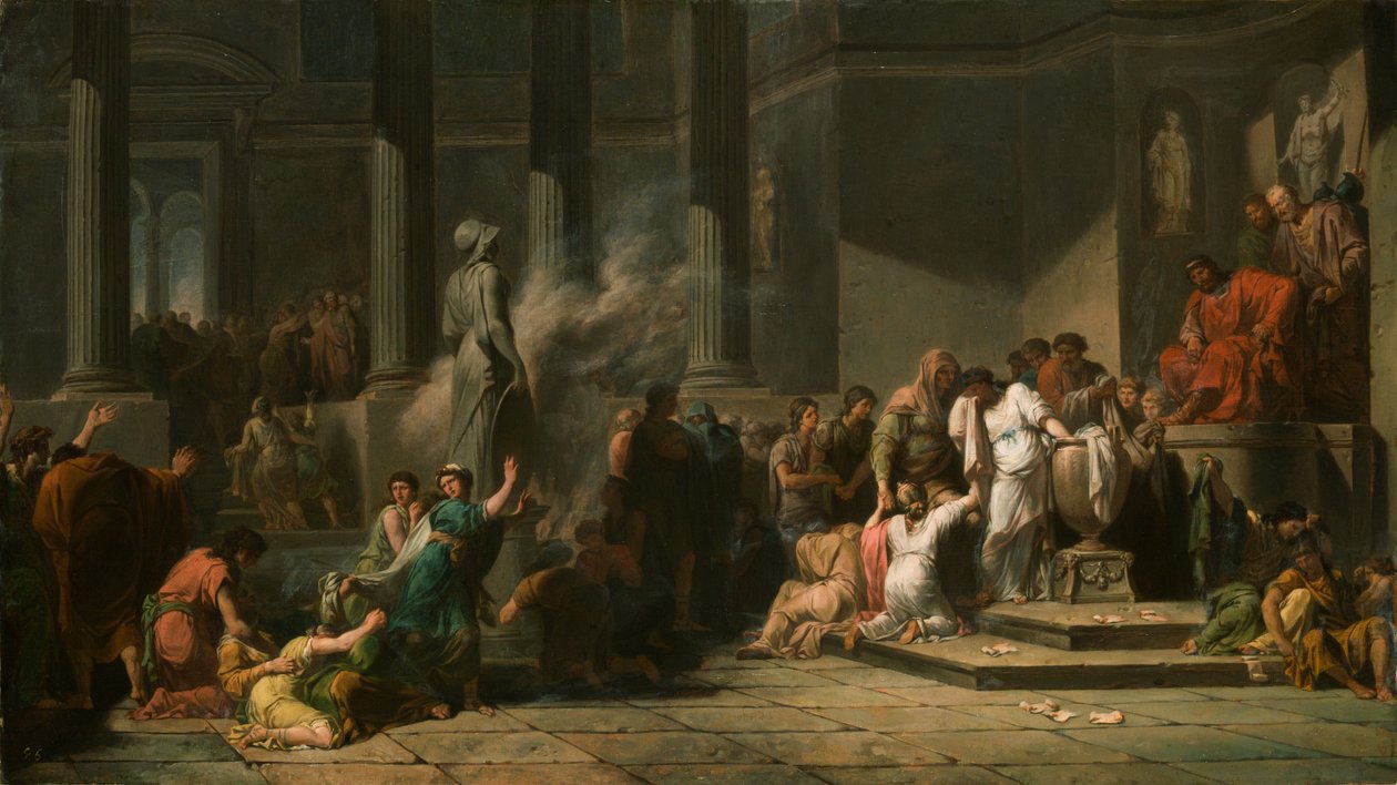 Athenian Girls Drawing Lots to Determine Which Seven Among Them Shall be Sent to Crete for Sacrifice to the Minotaur by Jean François Pierre Peyron