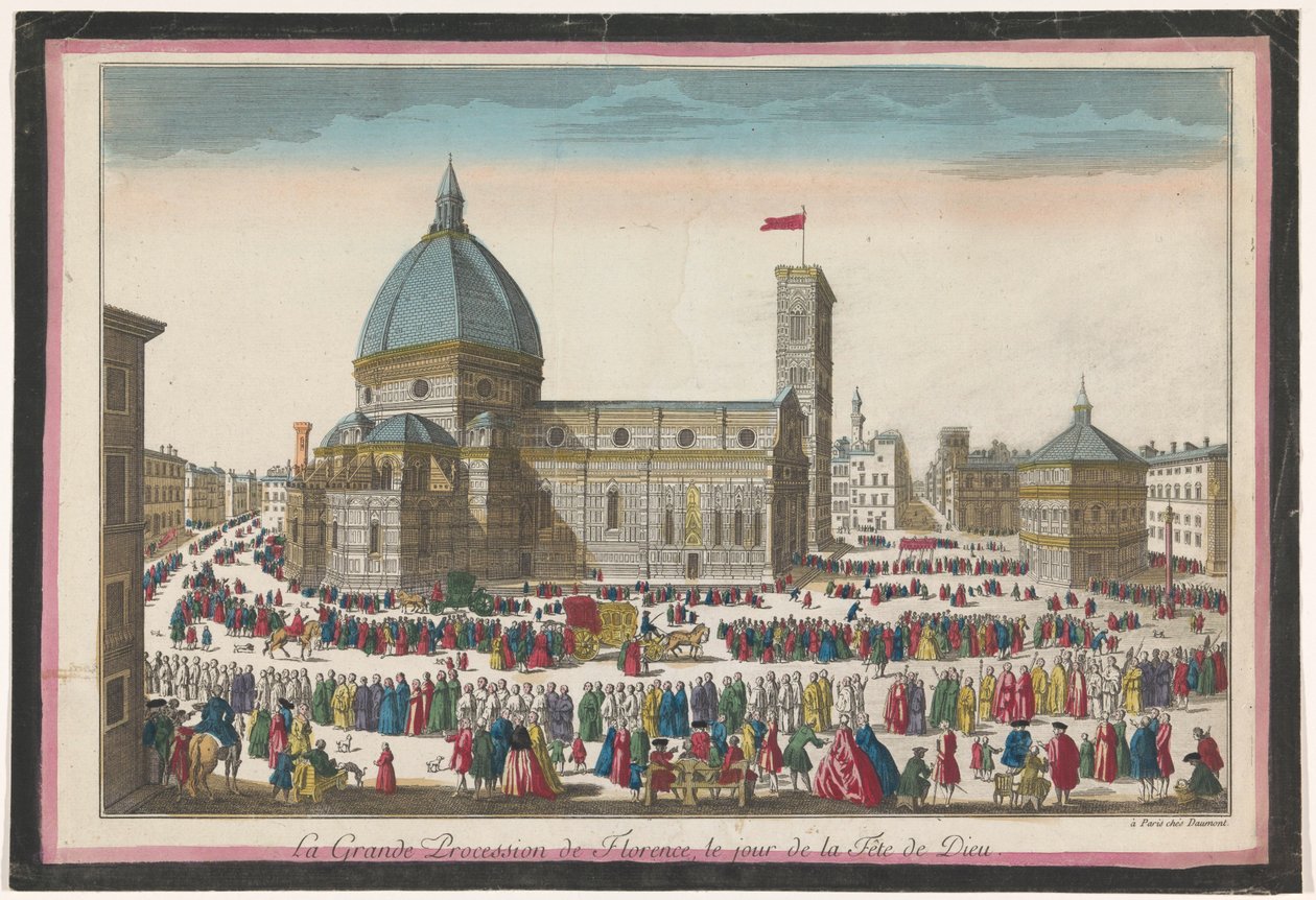 View of the Florence Cathedral with a Procession on Corpus Christi by Jean François Daumont