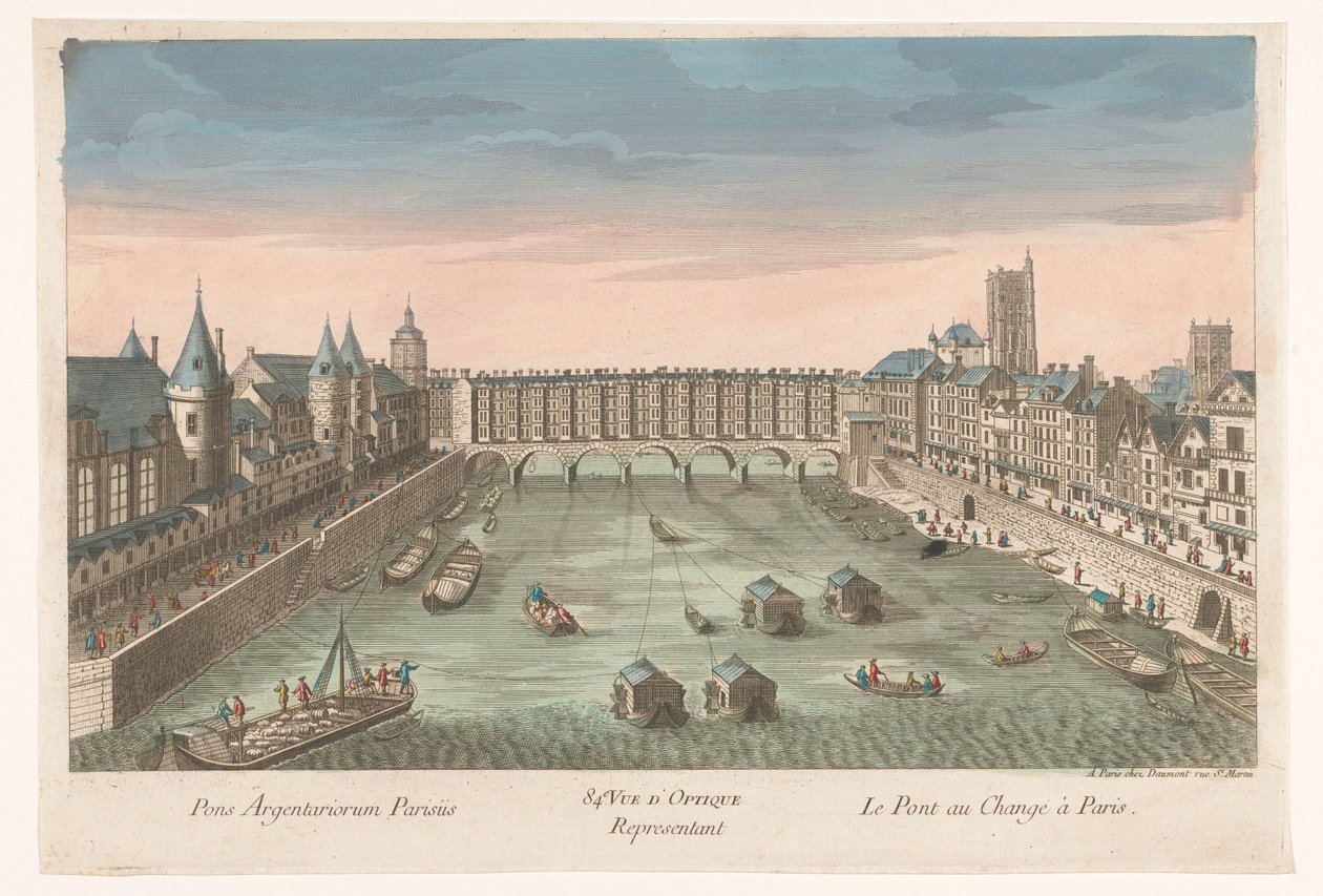 View of the Pont au Change over the Seine in Paris by Jean François Daumont