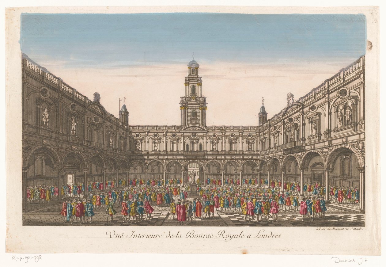 View of the Interior of the Royal Exchange in London (Vue interieure de la Bourse Royale à Londres) by Jean François Daumont