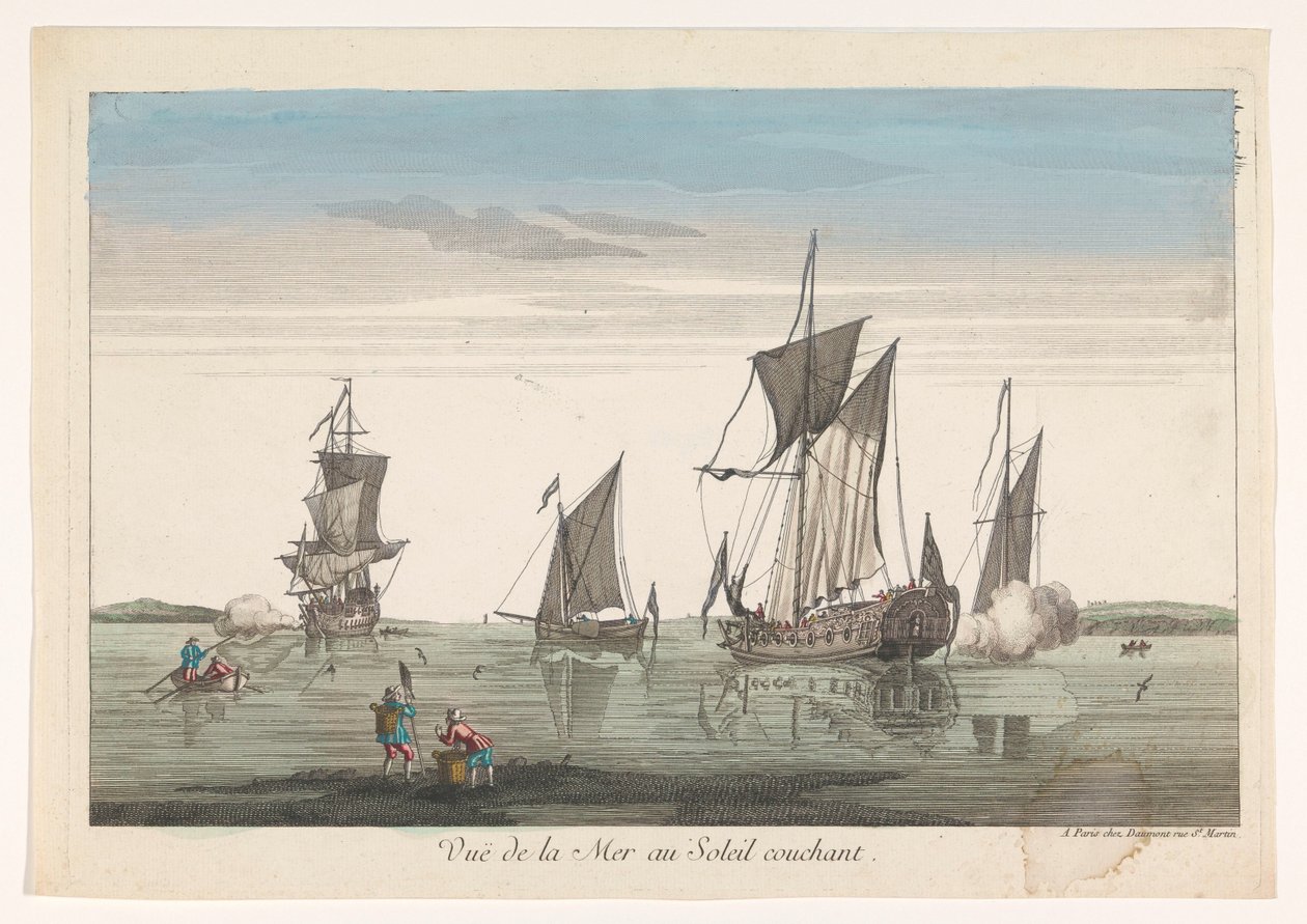 Seascape with Ships and Boats at Sunset by Jean François Daumont