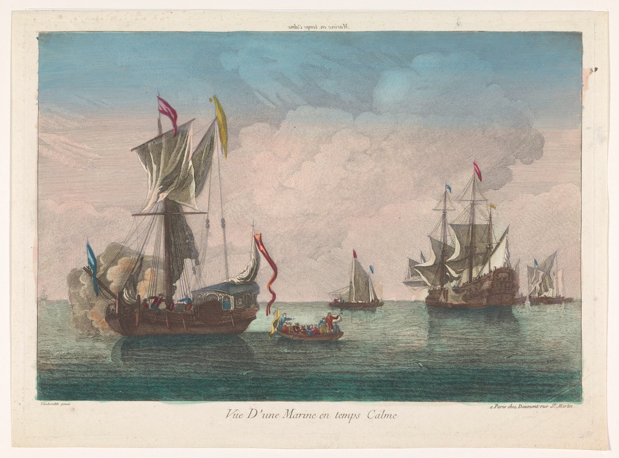 Seascape with Ships and Boats on a Calm Sea by Jean François Daumont