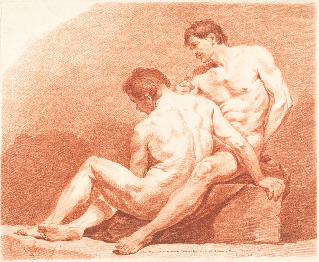 Two Male Nudes by Jean François Janinet after Charles Nicolas Cochin the Younger