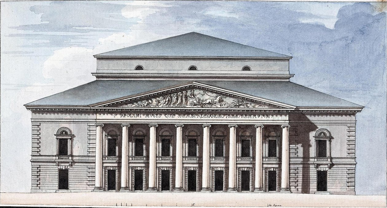 Facade of the Saint Petersburg Imperial Bolshoi Kamenny Theatre by Jean François Thomas de Thomon