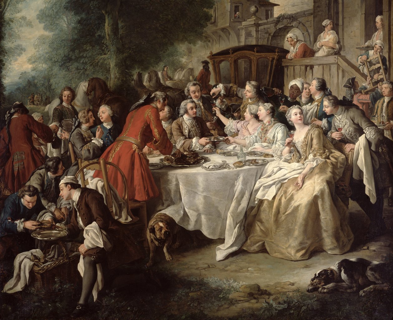 The Hunt Lunch, detail of the diners, 1737 by Jean François de Troy