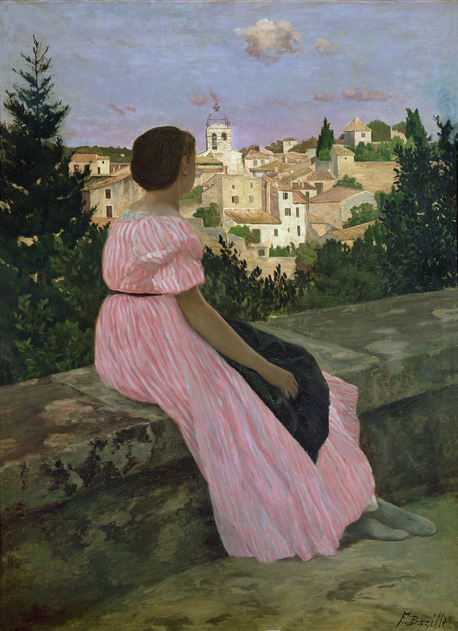 The Pink Dress, or View of Castelnau-le-Lez, Herault by Jean Frederic Bazille