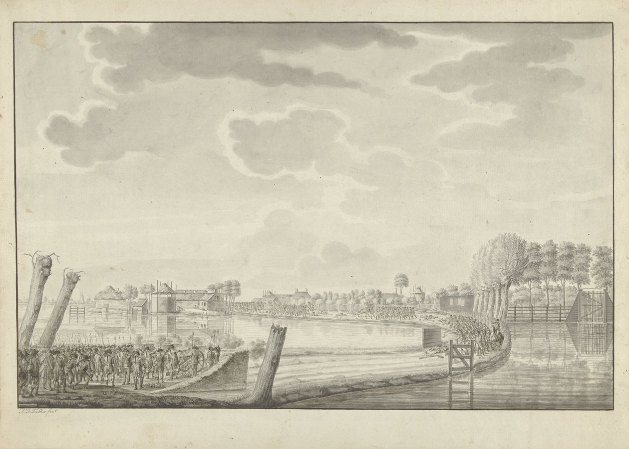 Attack at Ouderkerk aan de Amstel, 1787 by Jean George Teissier (signed by artist)
