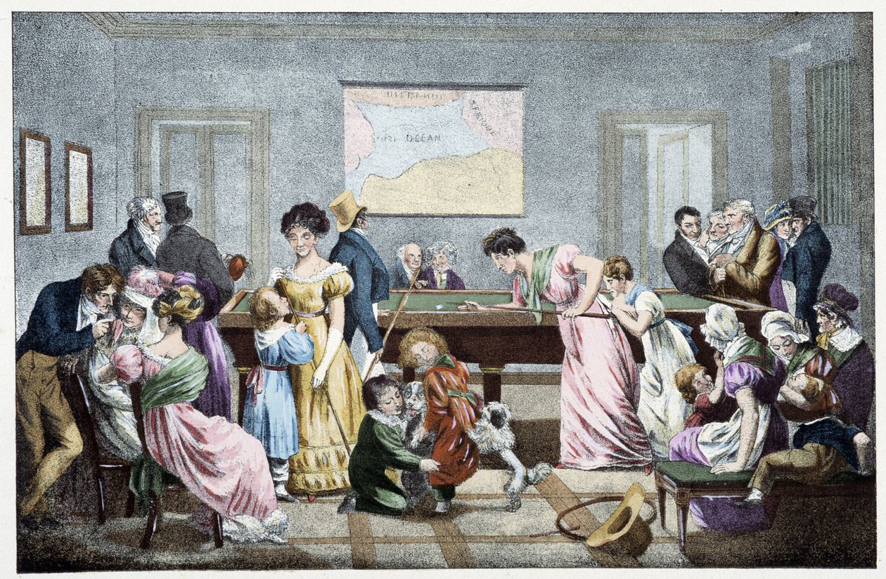 A Billiard Room in the 19th Century: Based on a Lithograph by Marlet by Jean Henri (after) Marlet