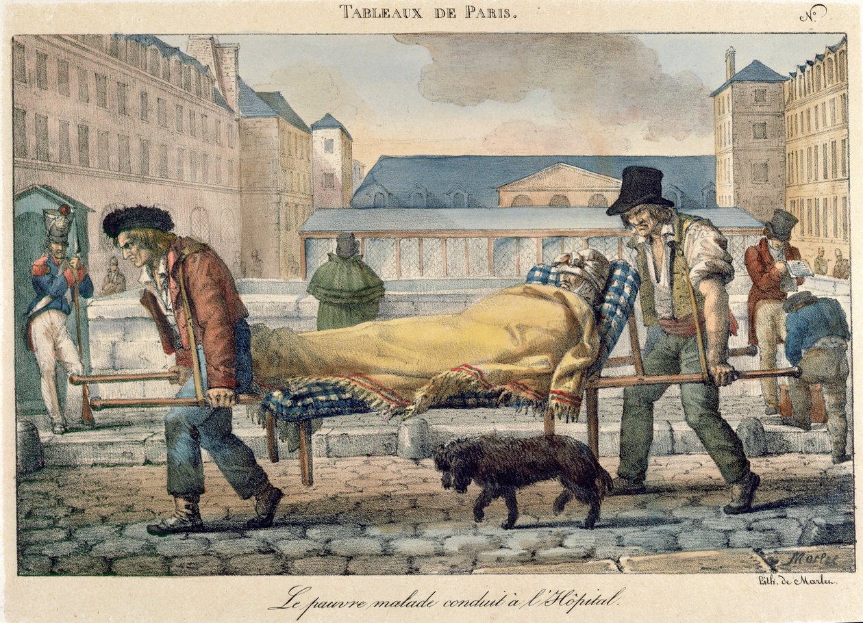 An invalid being carried to the hospital, from the 