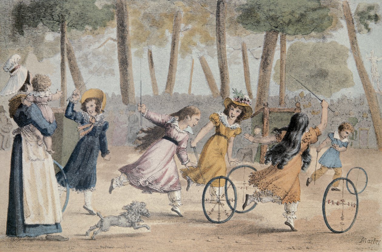 Girls playing hoop in the Luxembourg gardens by Jean Henri Marlet